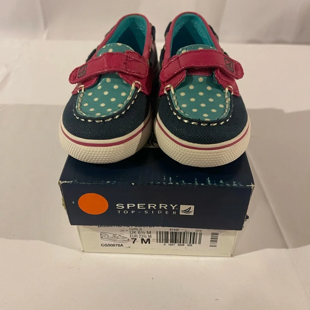 Sperry Top-Sider Pink & Blue Polka Dot Biscayne Boat Shoe Baby /Toddler Size 7M